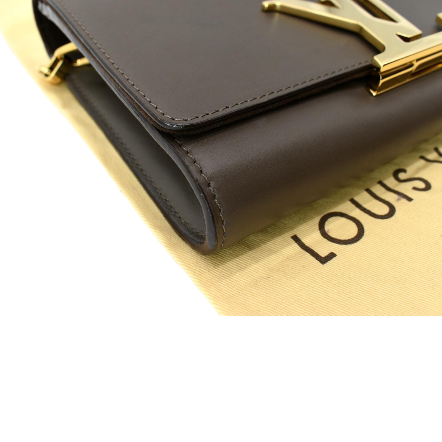 LOUIS VUITTON Louise Calfskin Leather Chain Shoulder Bag Taupe Brown