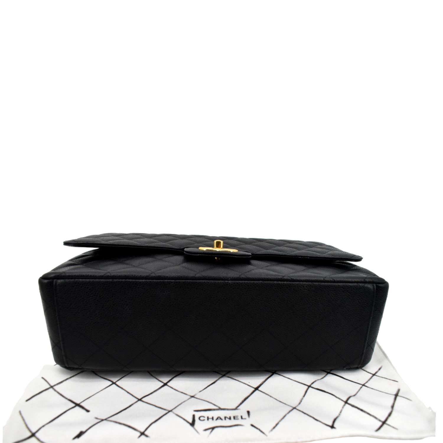 CHANEL Maxi Classic Flap Caviar Leather Shoulder Bag Black