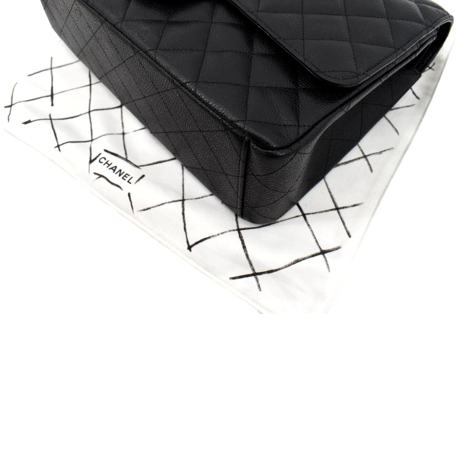 CHANEL Maxi Classic Flap Caviar Leather Shoulder Bag Black