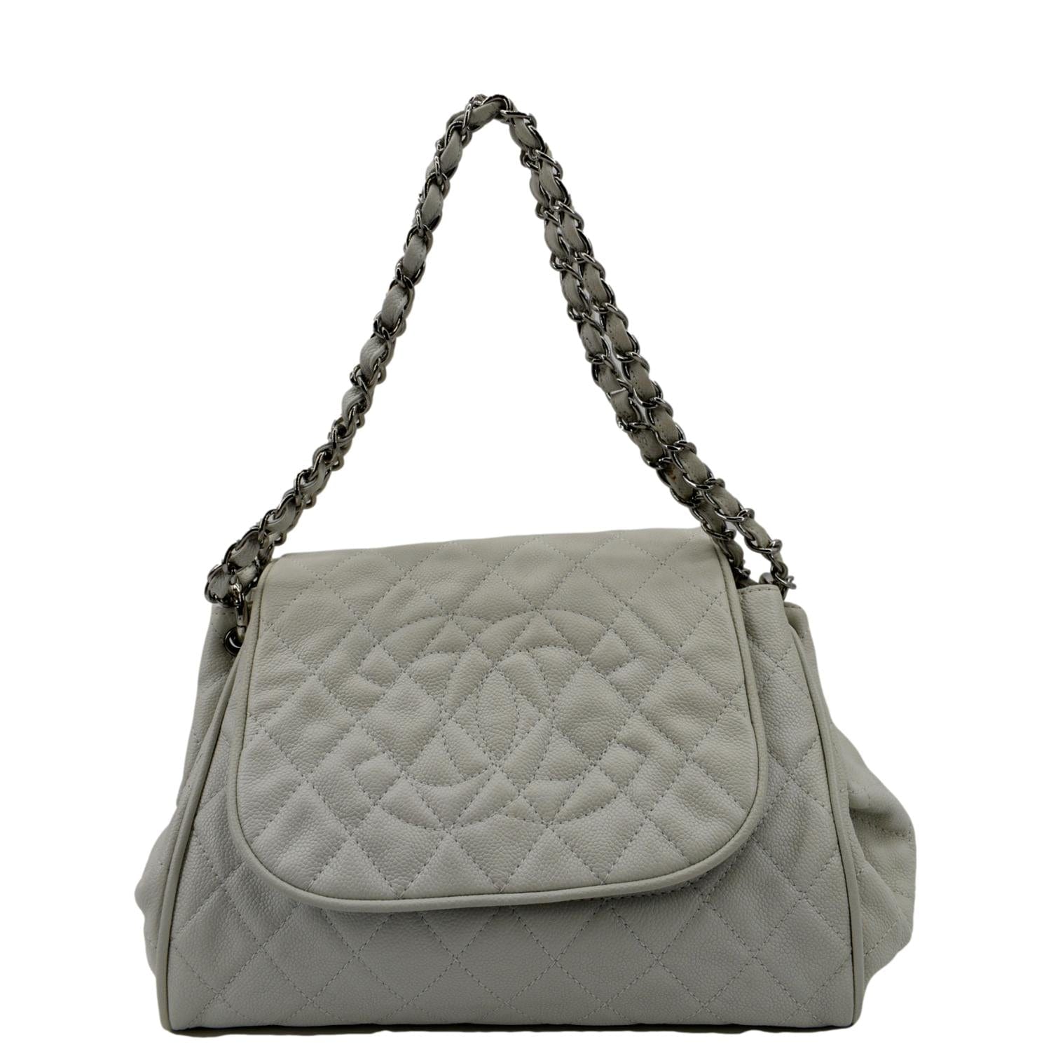 CHANEL Timeless Accordion Flap Caviar Leather Shoulder Bag White