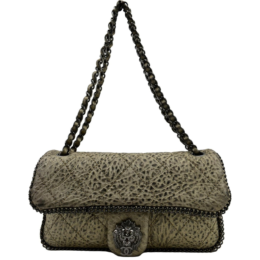 CHANEL Distressed Leo Lion Medium Flap Lambskin Leather Shoulder Bag Metallic
