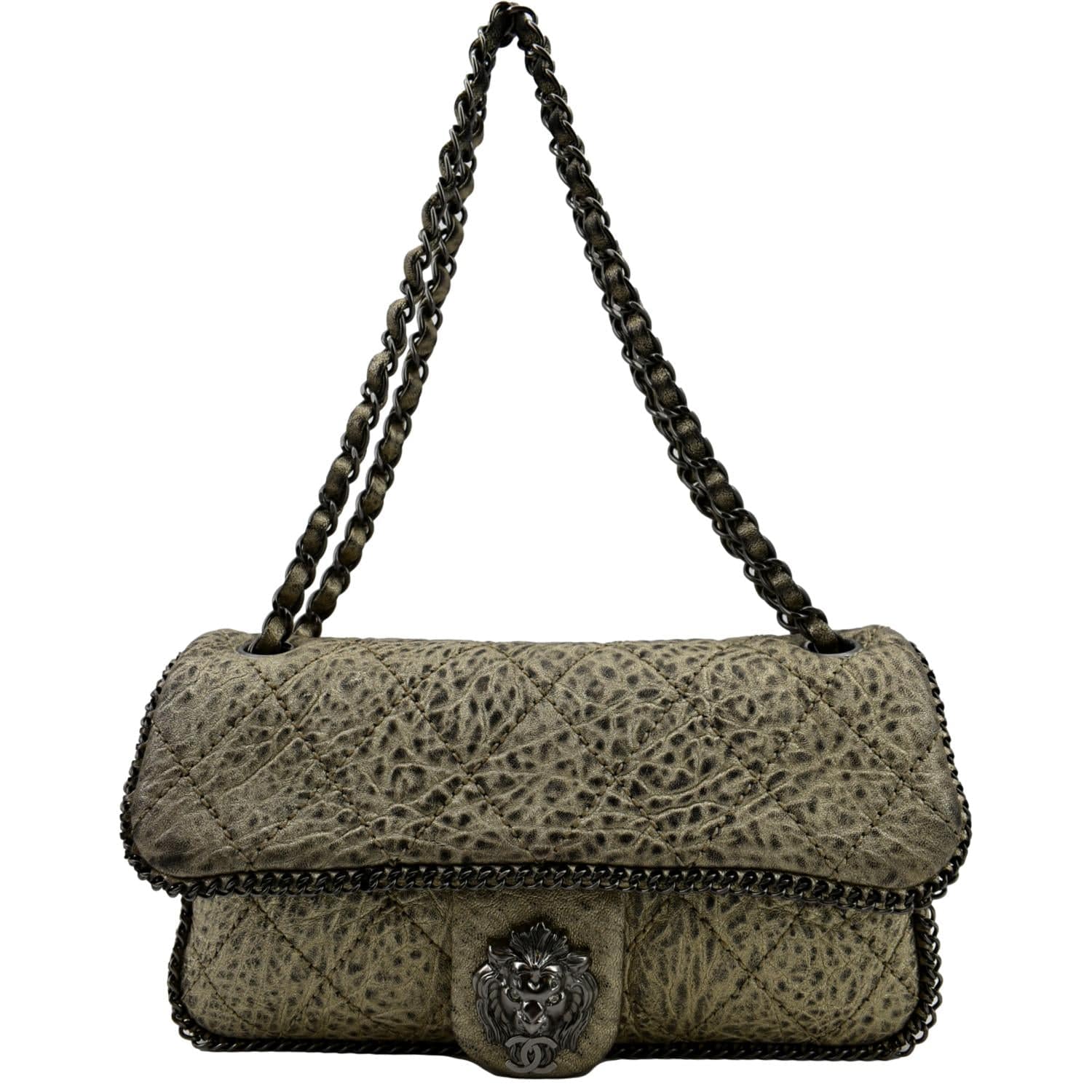CHANEL Distressed Leo Lion Medium Flap Lambskin Leather Shoulder Bag Metallic