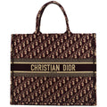 CHRISTIAN DIOR Book Oblique Embroidered Canvas Tote Bag Burgundy