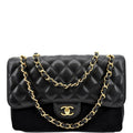 CHANEL Jumbo Double Flap Caviar Leather Shoulder Bag Black