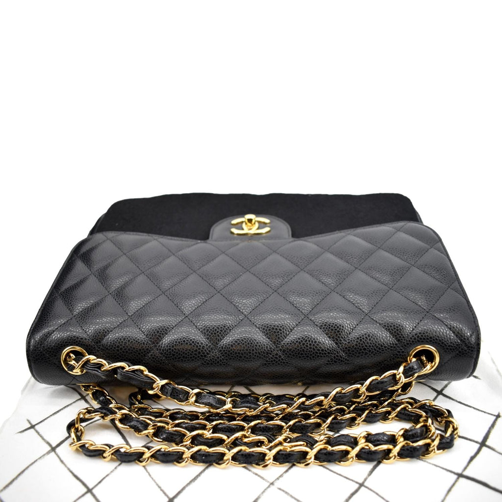 CHANEL Jumbo Double Flap Caviar Leather Shoulder Bag Black