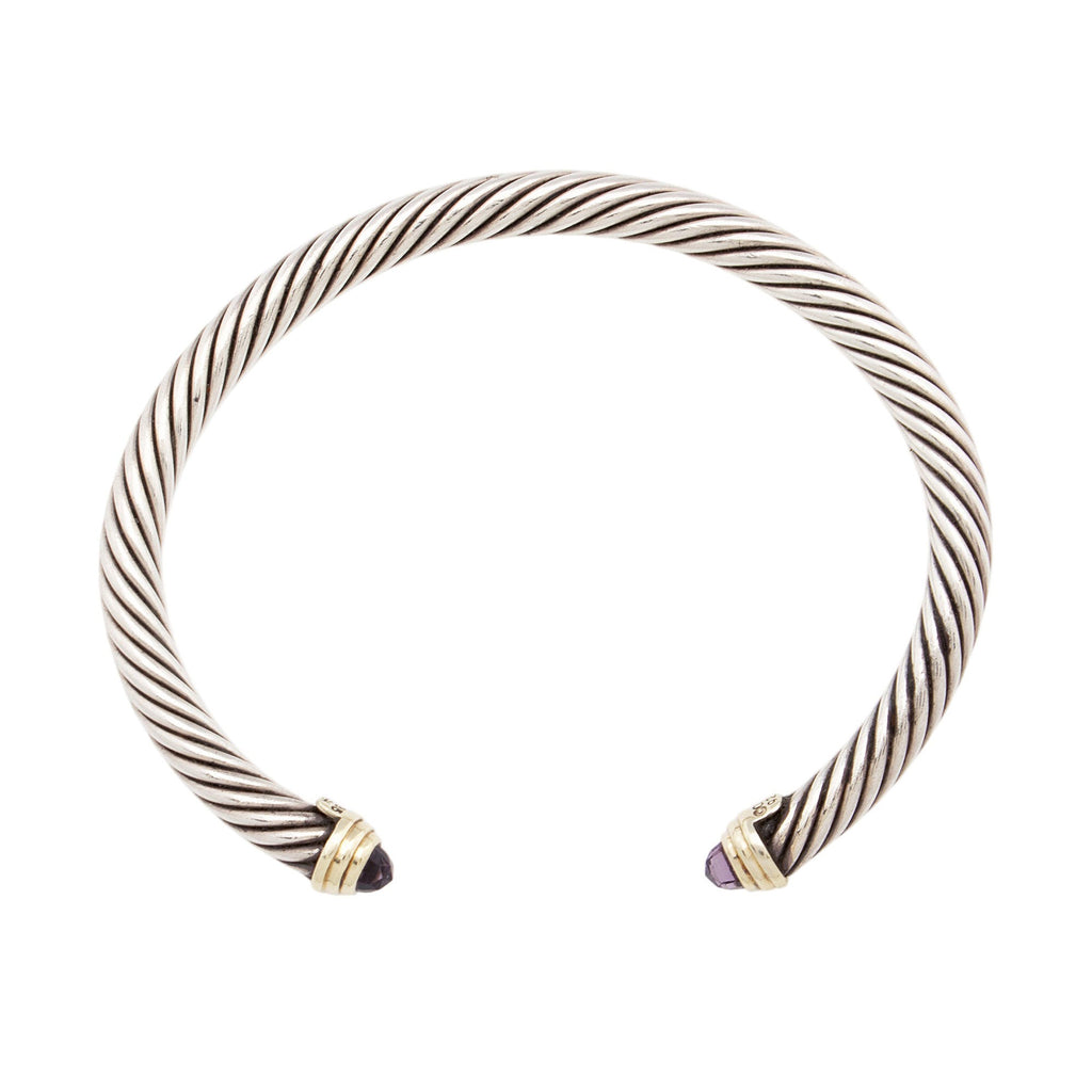 David Yurman Sterling Silver 14k Gold Amethyst Cable Classics 5mm Cuff