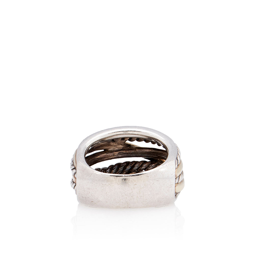 David Yurman Sterling Silver 14k Gold Crossover Wide Ring - Size 9 1/2