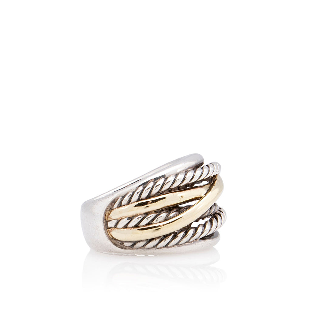David Yurman Sterling Silver 14k Gold Crossover Wide Ring - Size 9 1/2