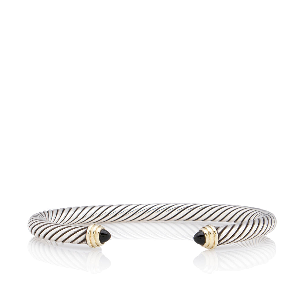 David Yurman Sterling Silver 14k Gold Onyx Cable Classics 5mm Cuff