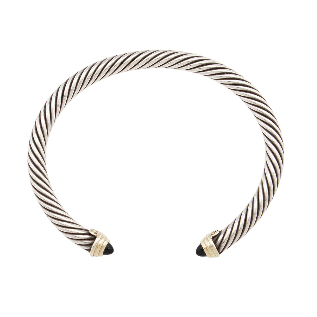 David Yurman Sterling Silver 14k Gold Onyx Cable Classics 5mm Cuff