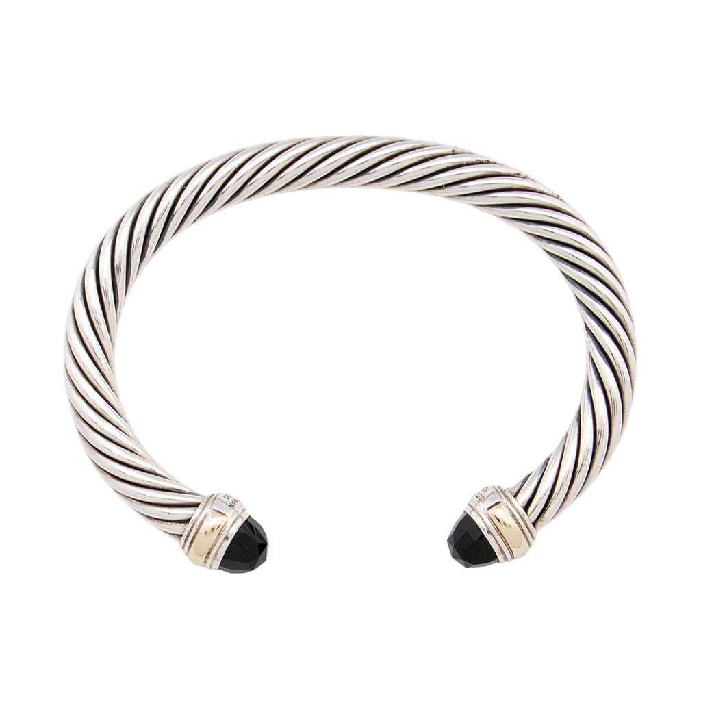 David Yurman Sterling Silver 14k Gold Onyx Cable Classics 7mm Cuff