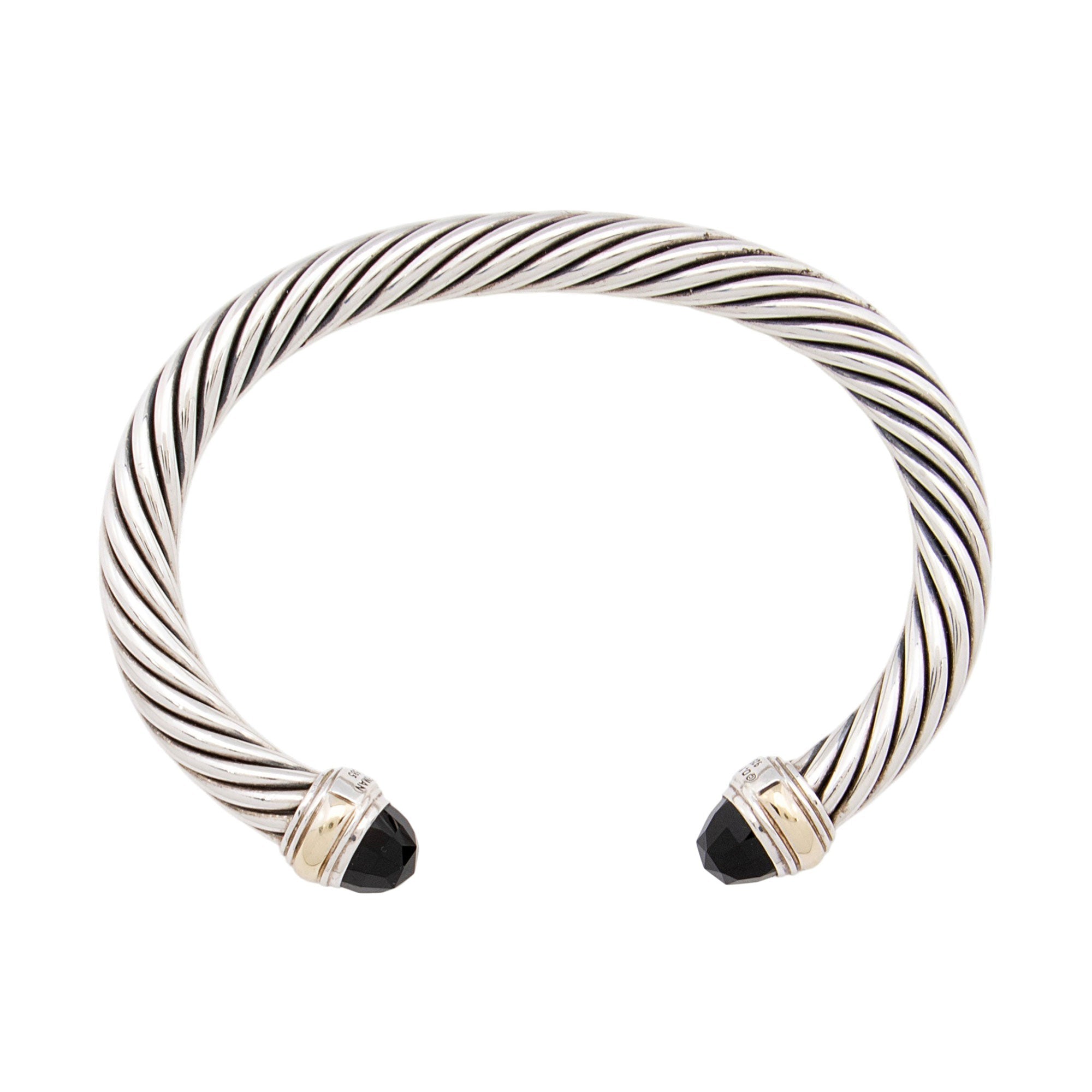 David Yurman Sterling Silver 14k Gold Onyx Cable Classics 7mm Cuff