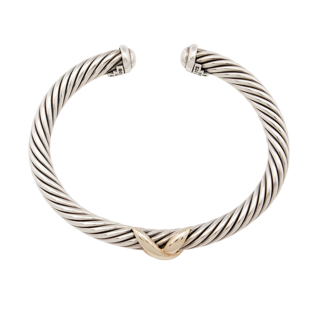 David Yurman Sterling Silver 14k Gold X Classic Cable 7mm Cuff