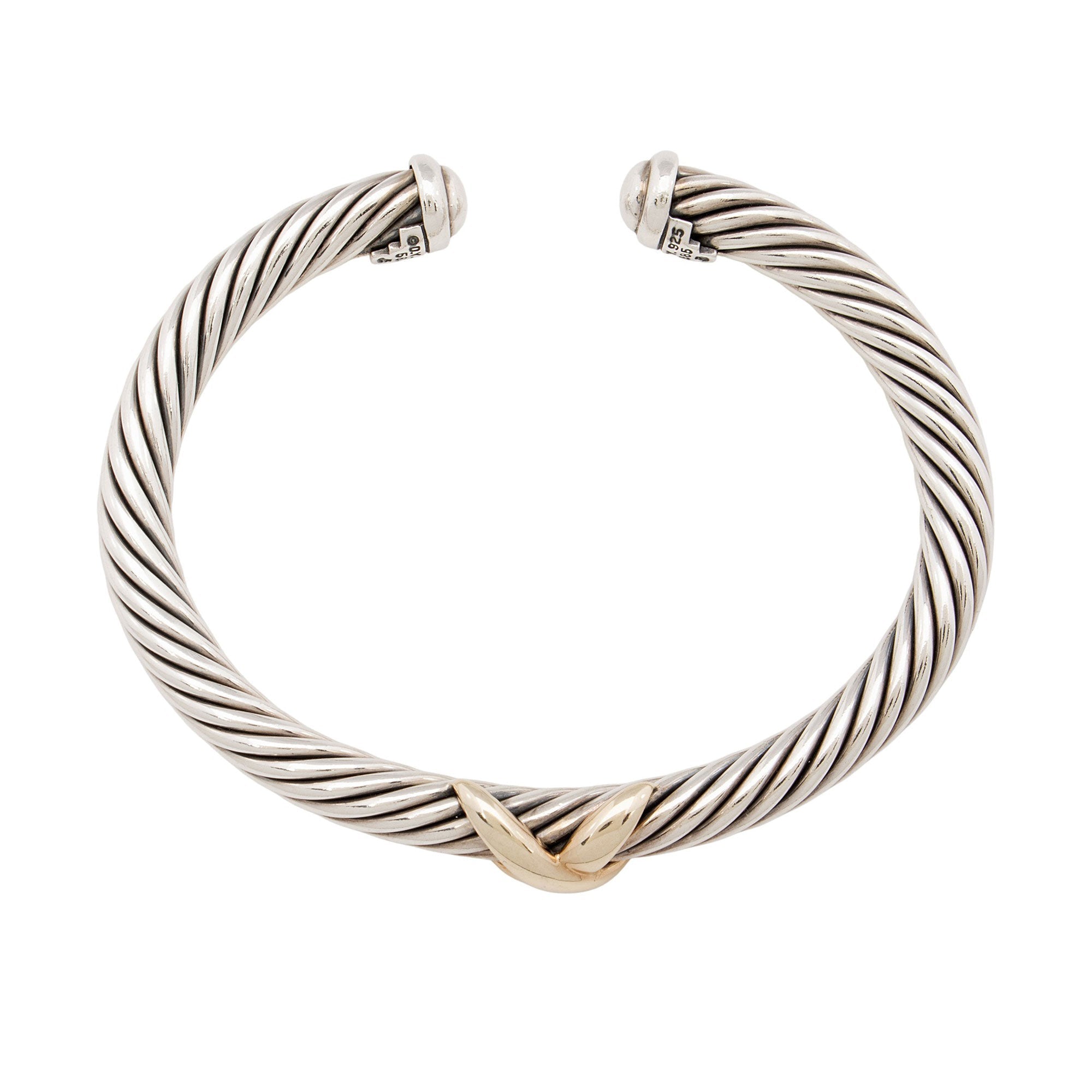 David Yurman Sterling Silver 14k Gold X Classic Cable 7mm Cuff