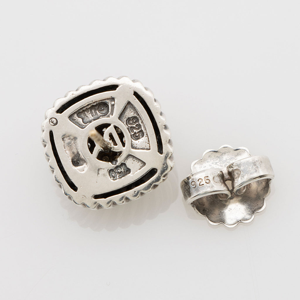 David Yurman Sterling Silver 18k Gold Diamond Pave 7mm Albion Earrings