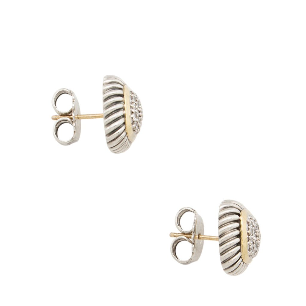 David Yurman Sterling Silver 18k Gold Diamond Pave 7mm Albion Earrings