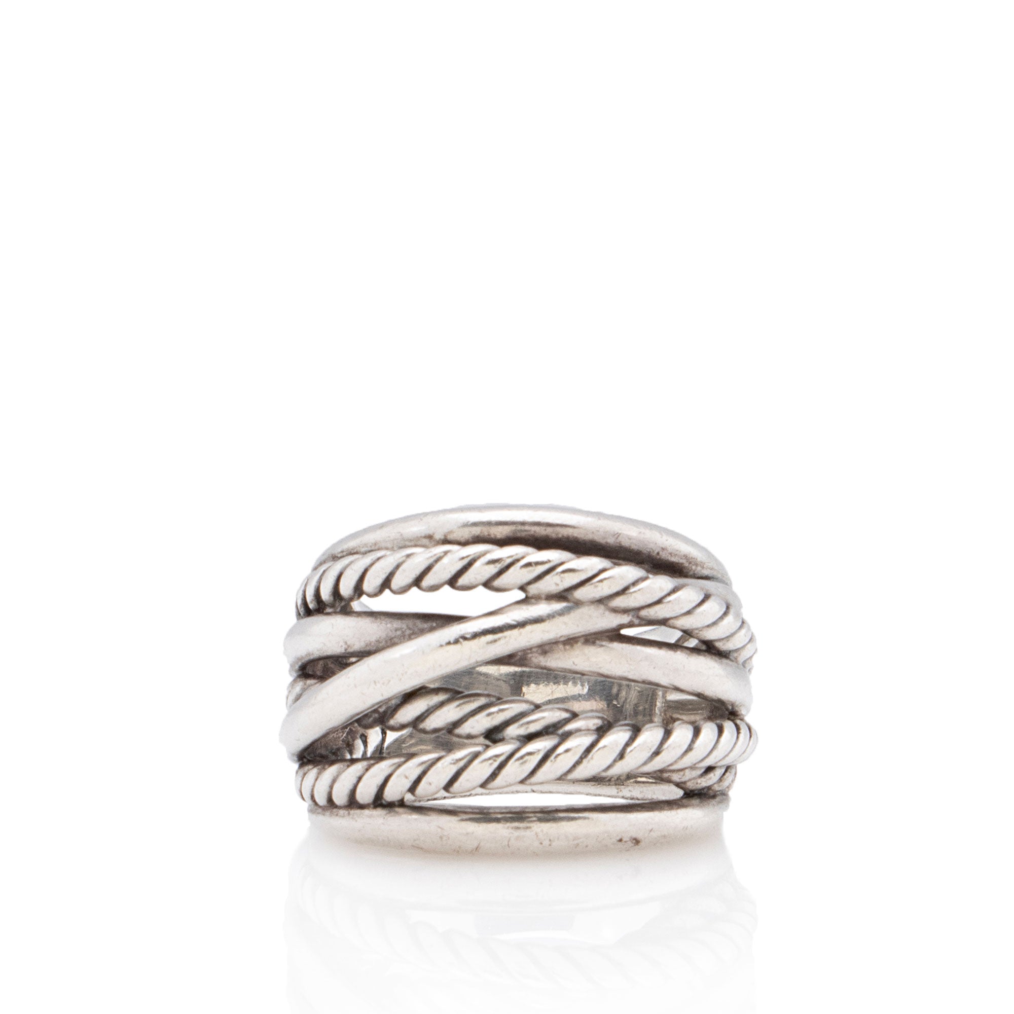 David Yurman Sterling Silver Crossover Wide Ring - Size 7