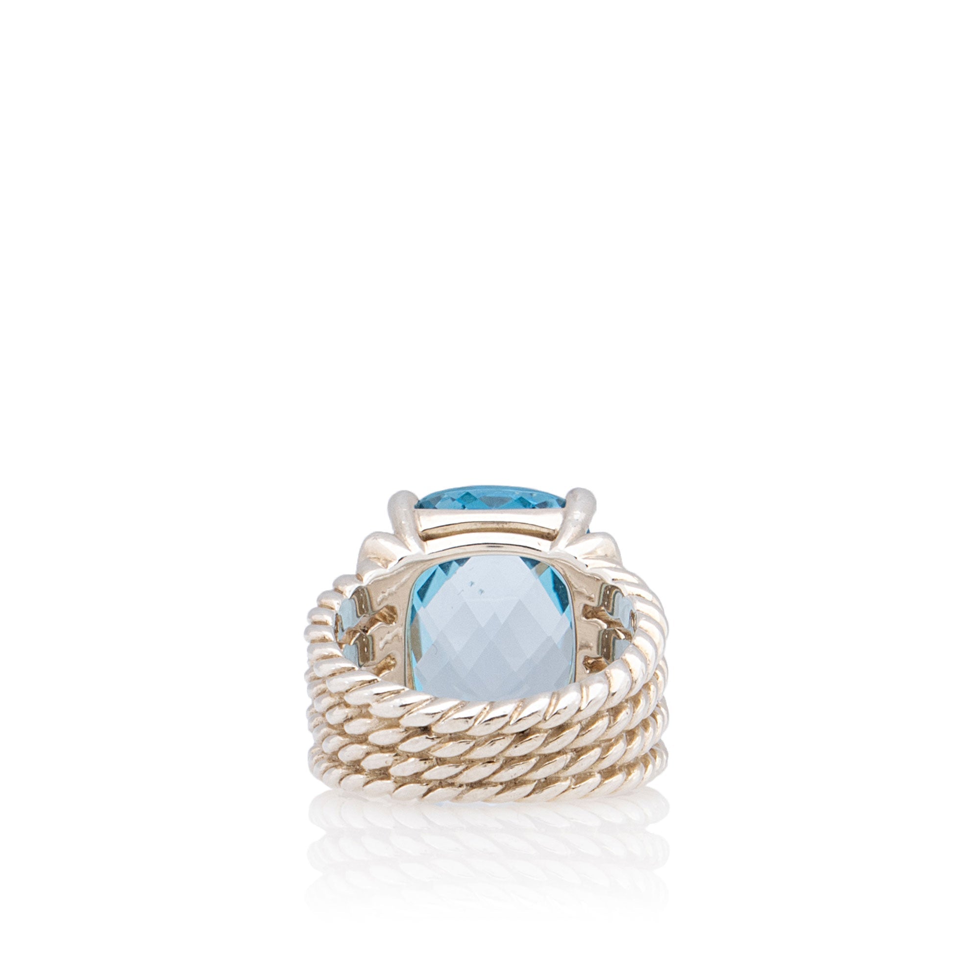 David Yurman Sterling Silver Diamond Blue Topaz 16mm Wheaton Ring - Size 6