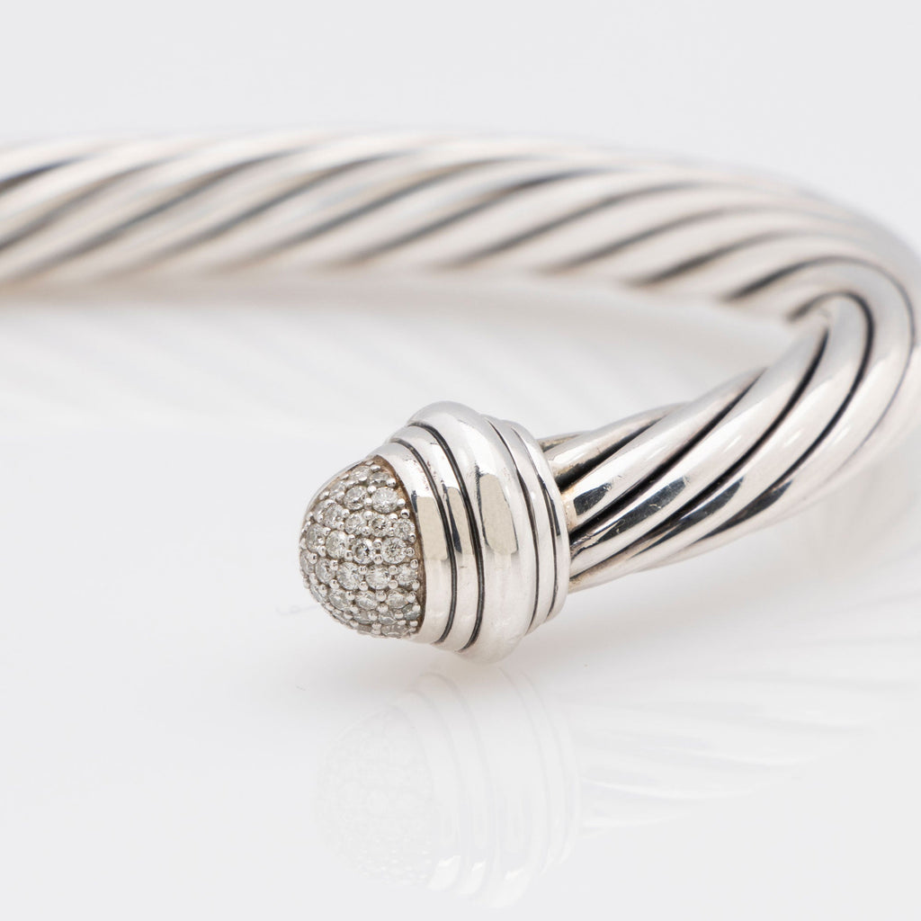 David Yurman Sterling Silver Diamond Cable Classics 7mm Cuff
