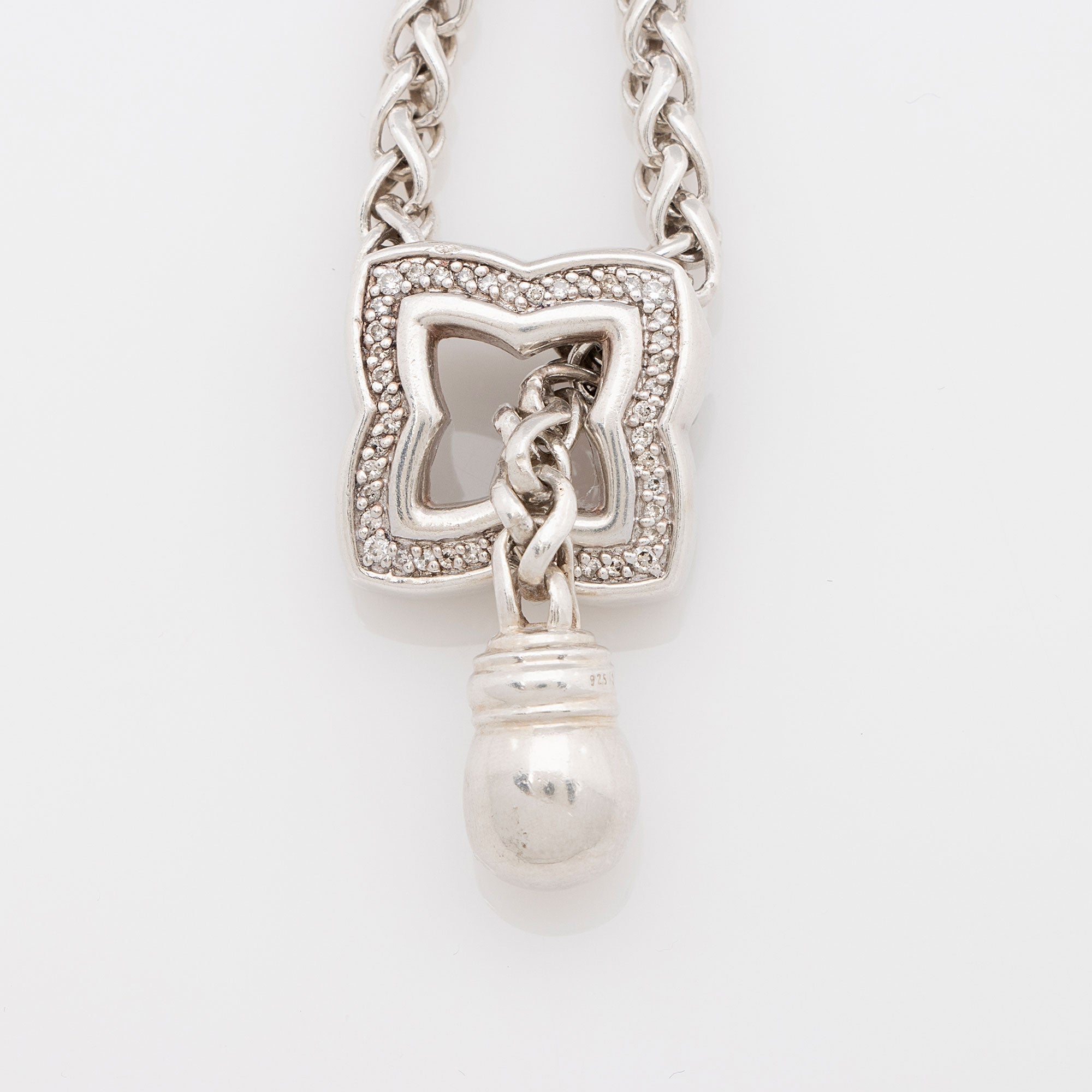 David Yurman Sterling Silver Diamond Quatrefoil Lariat Necklace