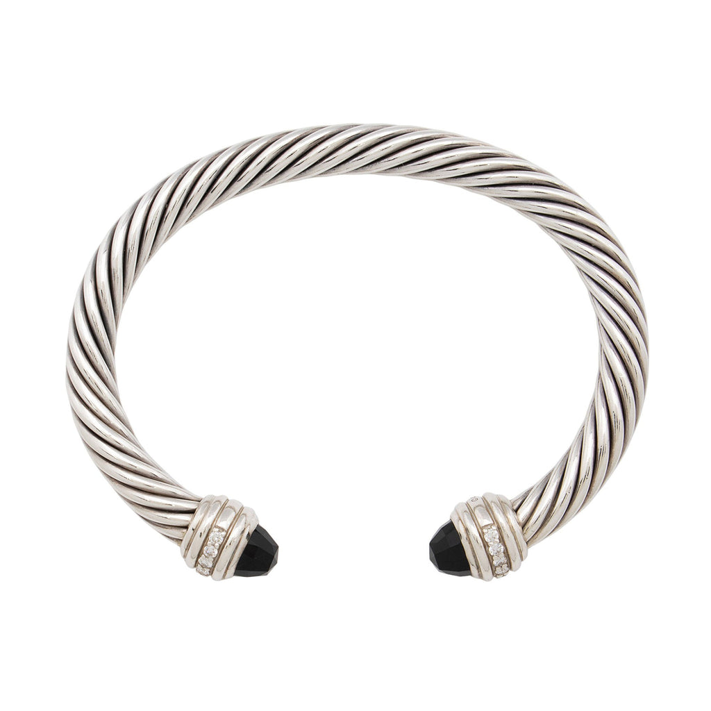 David Yurman Sterling Silver Onyx Diamond Cable Classics 7mm Cuff