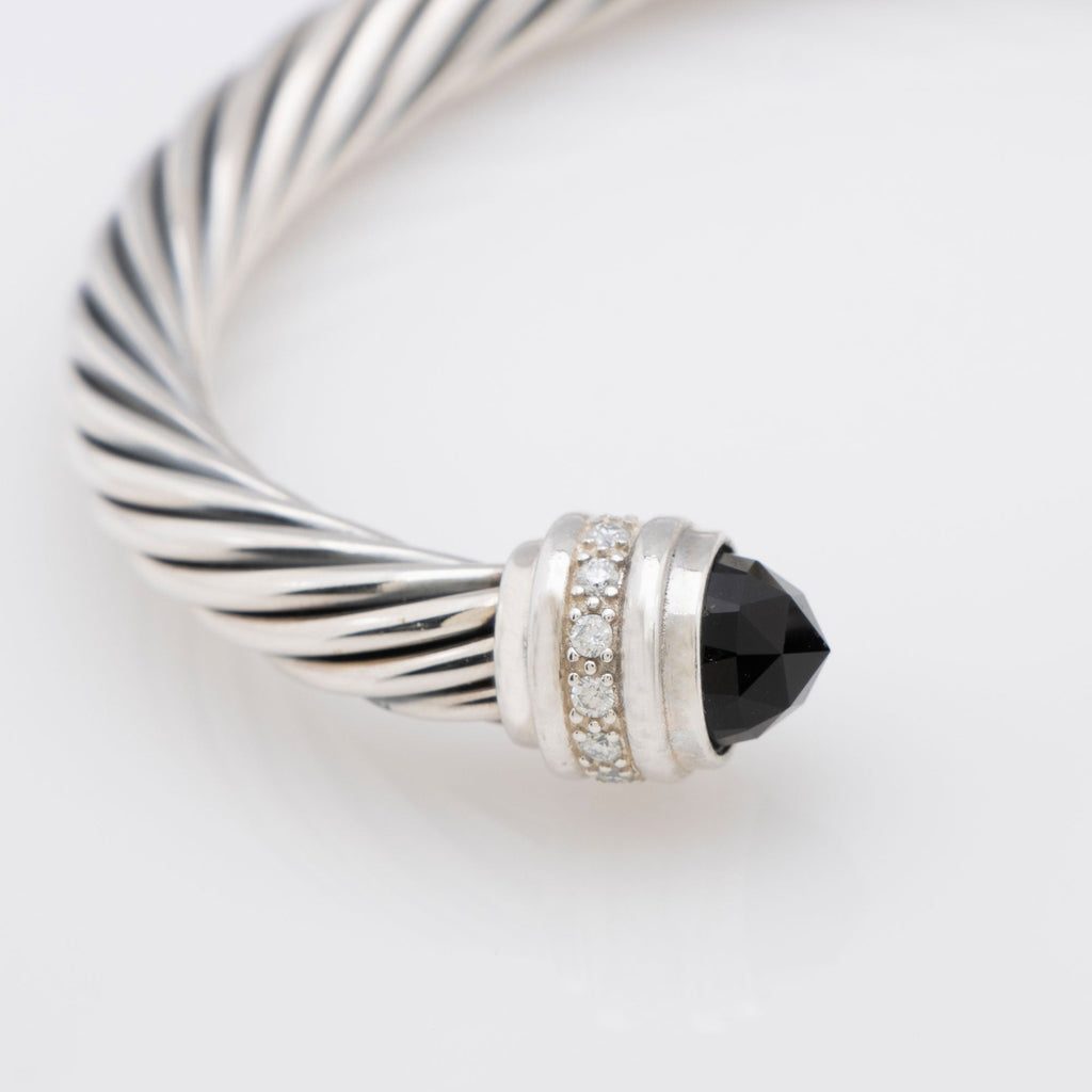 David Yurman Sterling Silver Onyx Diamond Cable Classics 7mm Cuff