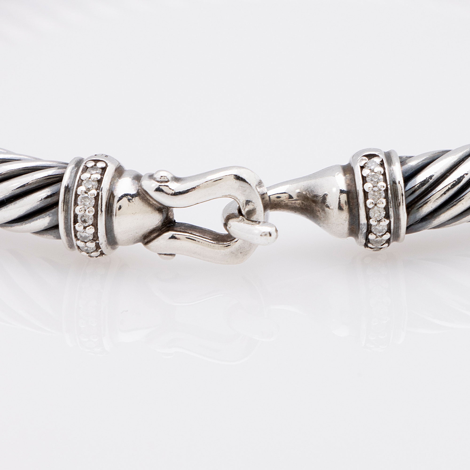 David Yurman Sterling Silver Pave Diamond Cable 5mm Buckle Bracelet