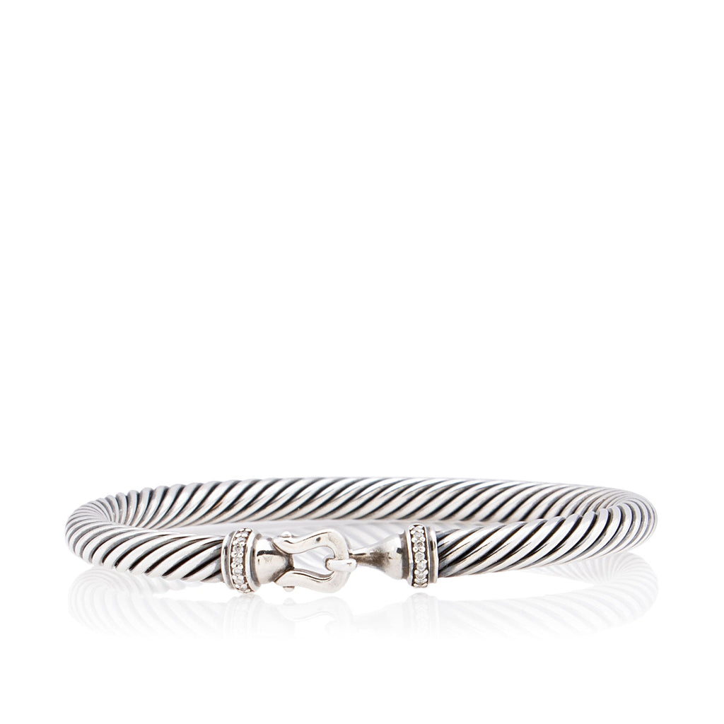 David Yurman Sterling Silver Pave Diamond Cable 5mm Buckle Bracelet
