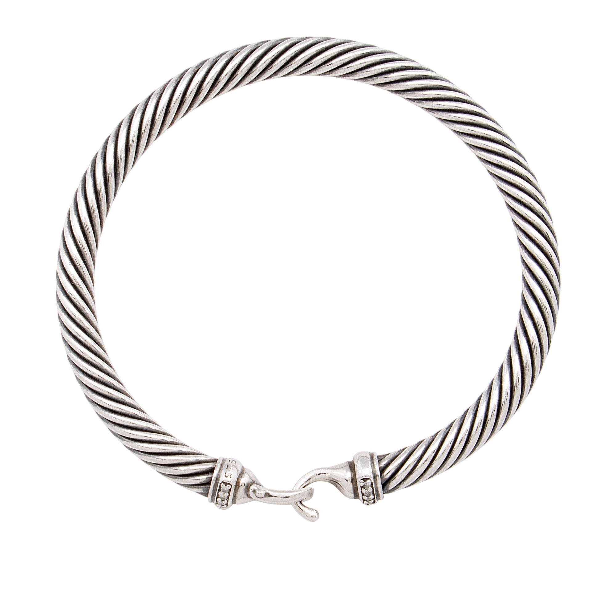 David Yurman Sterling Silver Pave Diamond Cable 5mm Buckle Bracelet