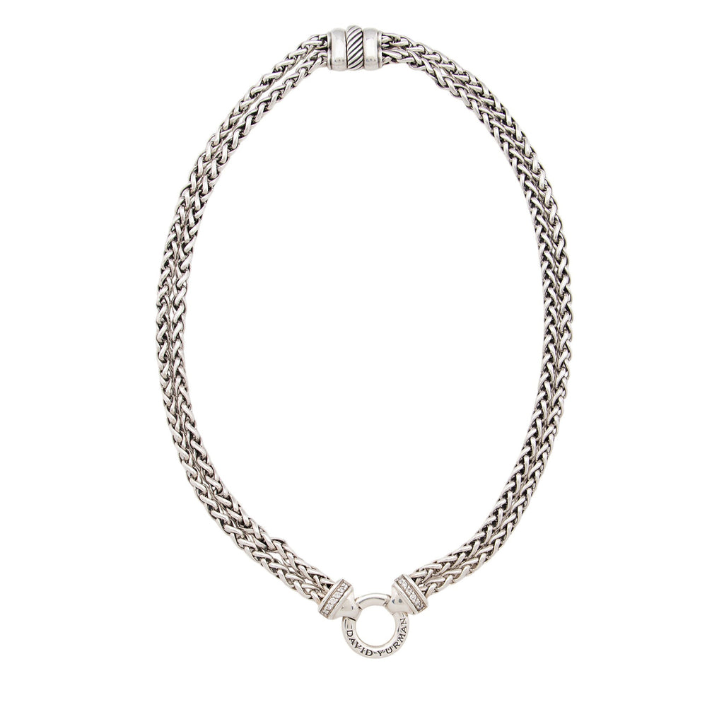 David Yurman Sterling Silver Pave Diamond Double Wheat Chain Necklace