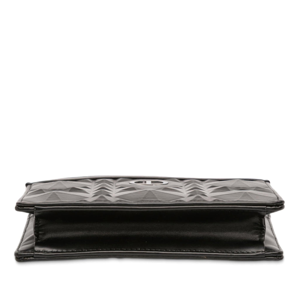 Dior Calfskin Macrocannage Diamond Caro Zipped Pouch With Chain