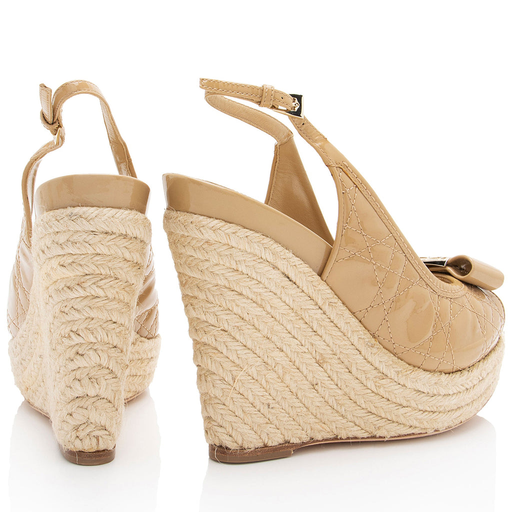 Dior Cannage Patent Leather Bow Espadrille Wedges - Size 7.5 / 37.5