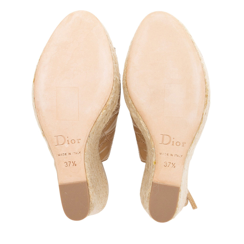 Dior Cannage Patent Leather Bow Espadrille Wedges - Size 7.5 / 37.5