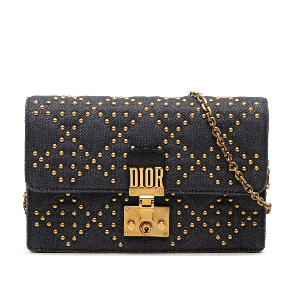 Dior Denim Cannage Studded DiorAddict Wallet on Chain