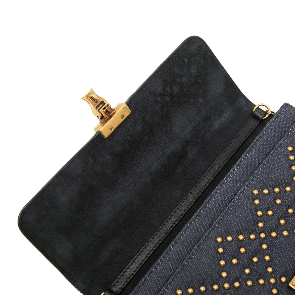 Dior Denim Cannage Studded DiorAddict Wallet on Chain