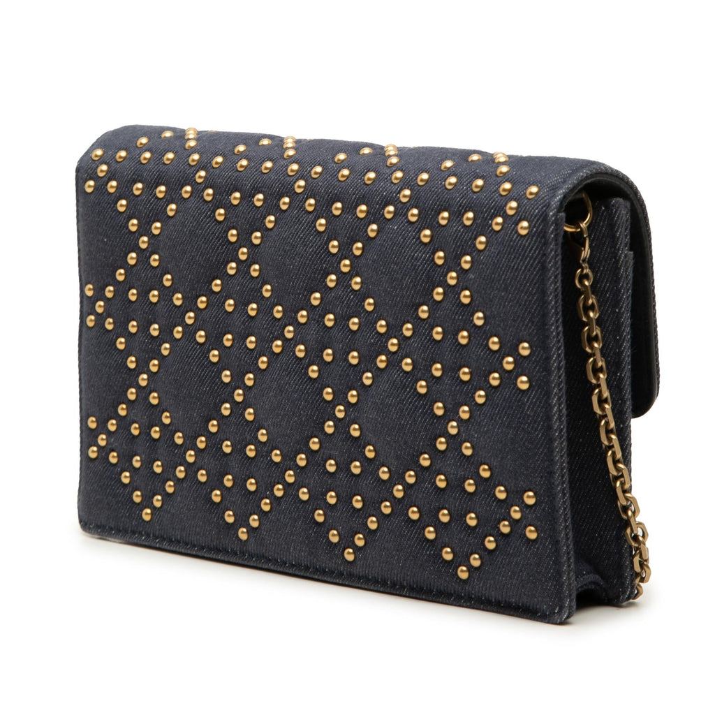 Dior Denim Cannage Studded DiorAddict Wallet on Chain