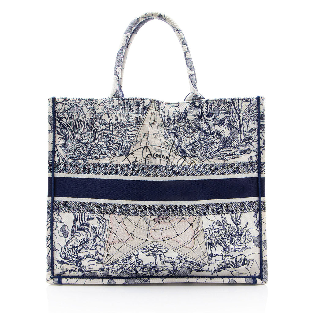 Dior Embroidered Canvas Around the World Large Book Tote