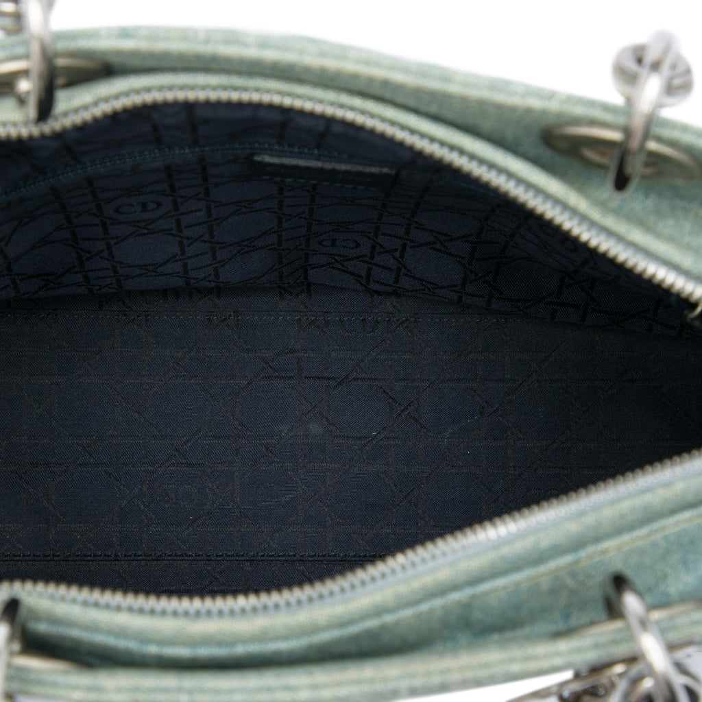 Dior Large Denim Cannage Acrylic Handles Lady Dior