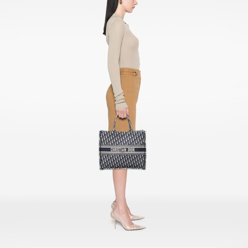 Dior Large Oblique Embroidered Canvas Book Tote