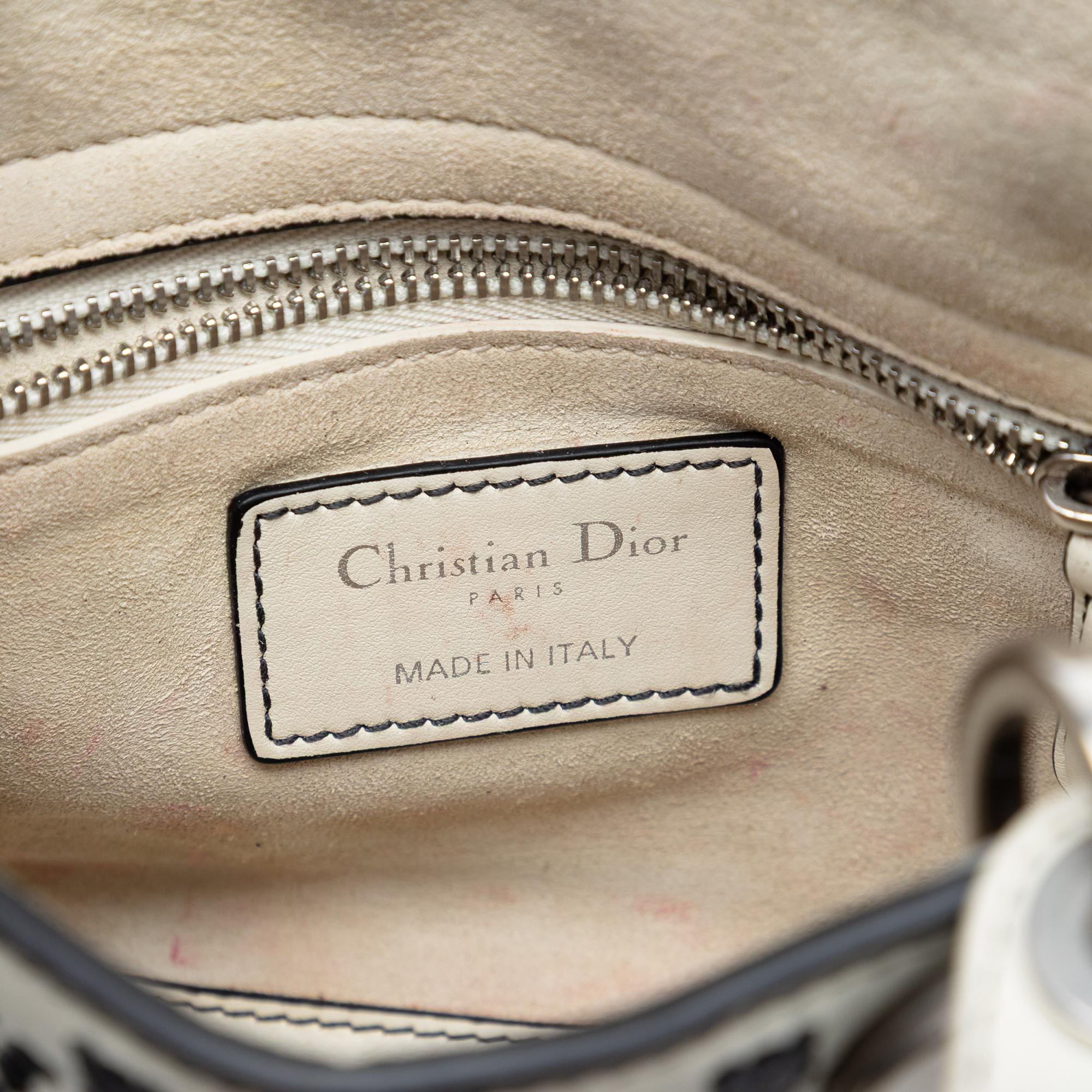 Dior Mini Calfskin Flower Embroidered Lady Dior