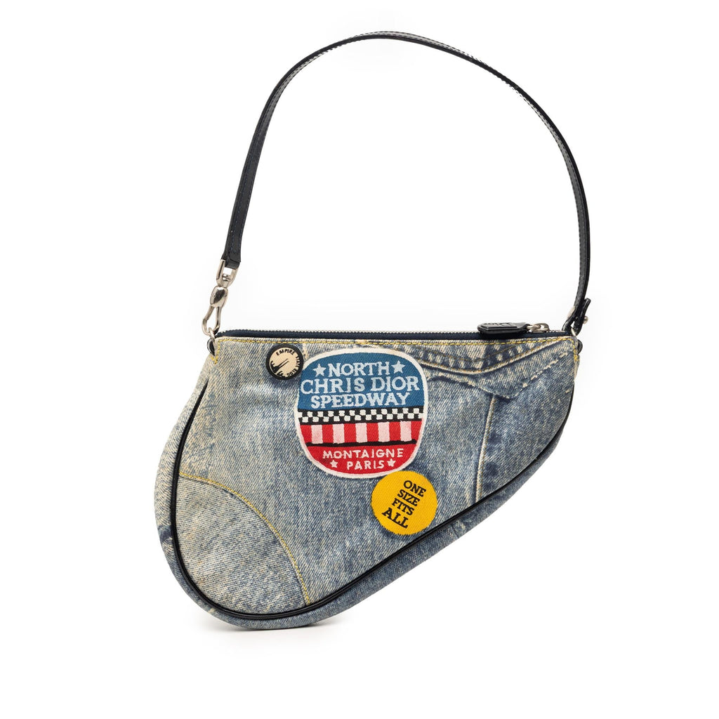 Dior Mini Canvas Printed Denim Speedway Saddle Pochette