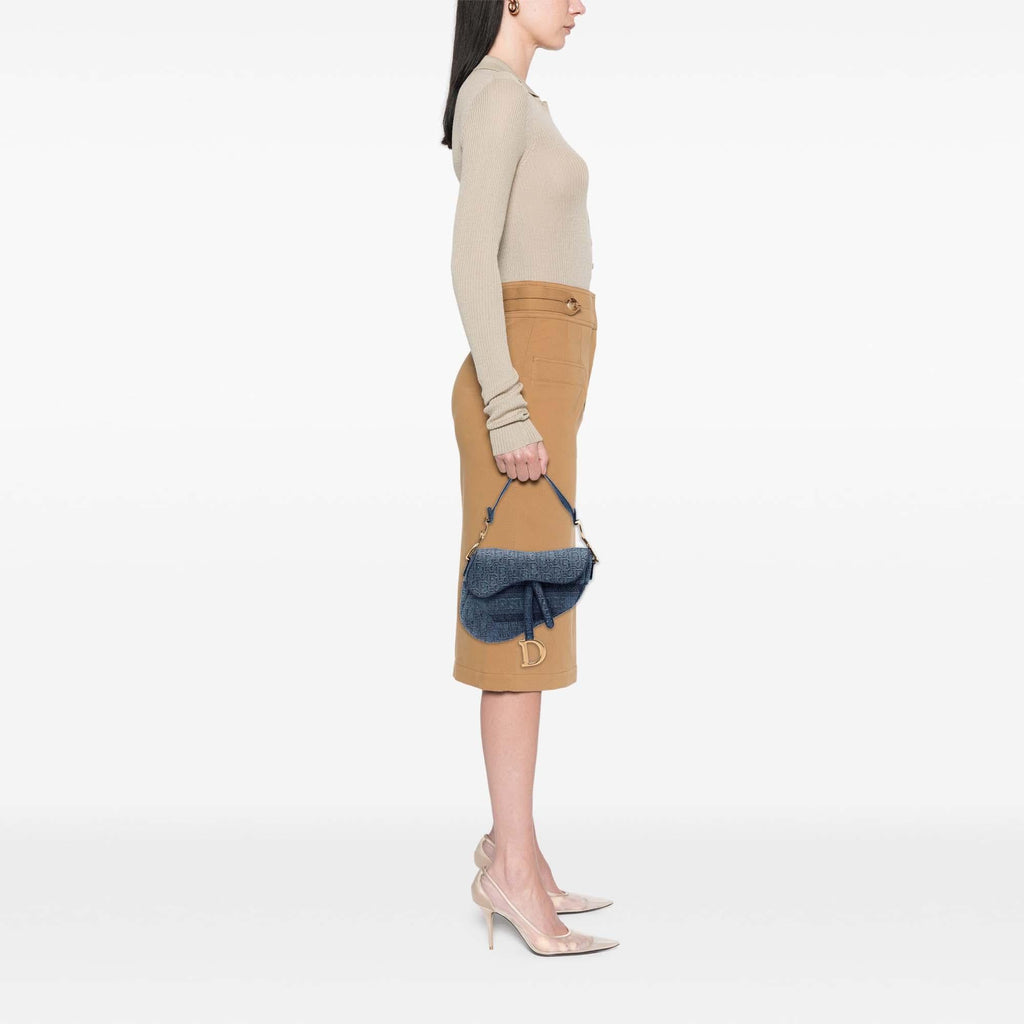 Dior Oblique Embroidered Denim Saddle Bag