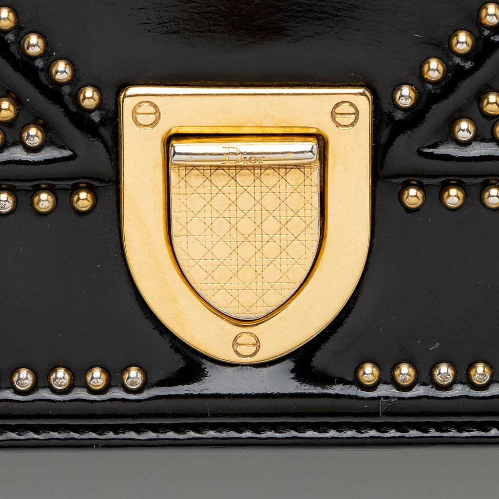 Dior Patent Leather Studded Diorama Small Shoulder Bag