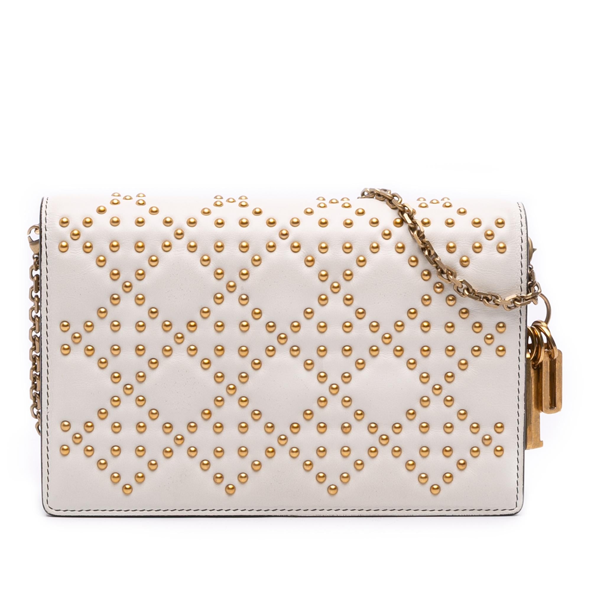 Dior Studded Calfskin Cannage Lady Dior Wallet on Chain