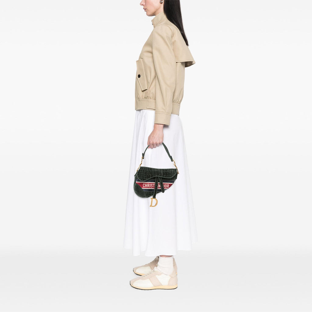 Dior Velvet Embroidered Crocodile Effect Saddle Bag
