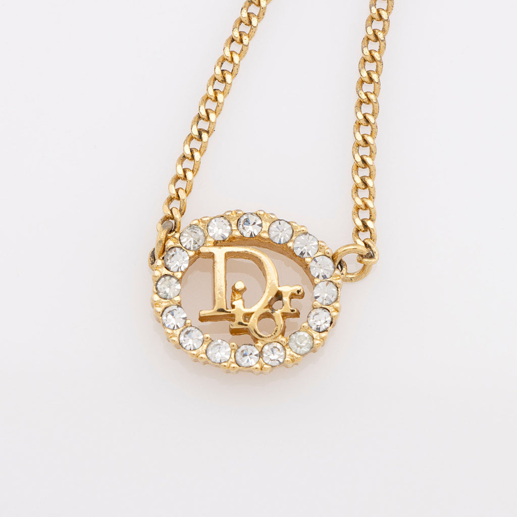 Dior Vintage Crystal Logo Necklace