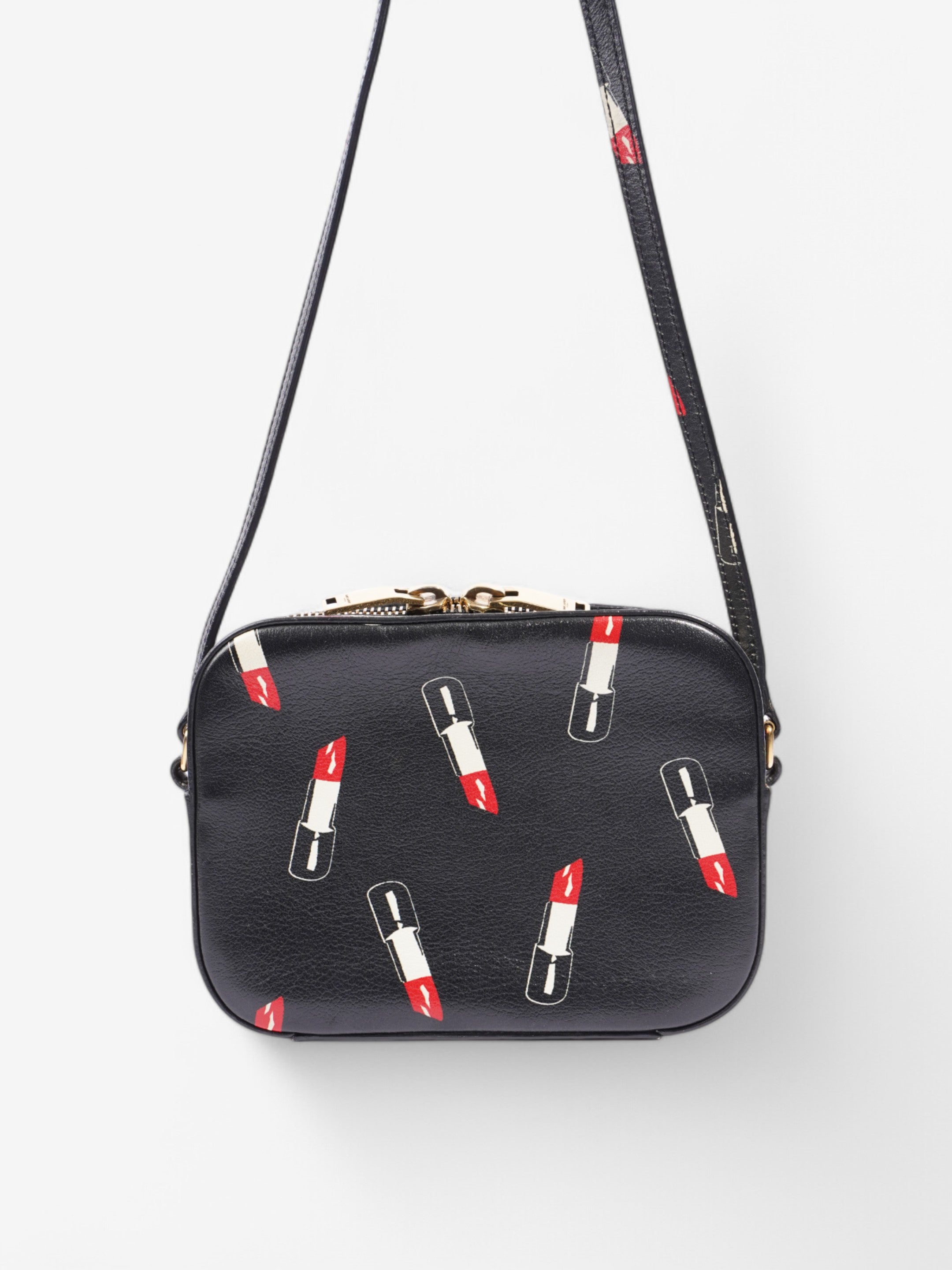 Saint Laurent Shoulder Bag Black / White / Red Leather