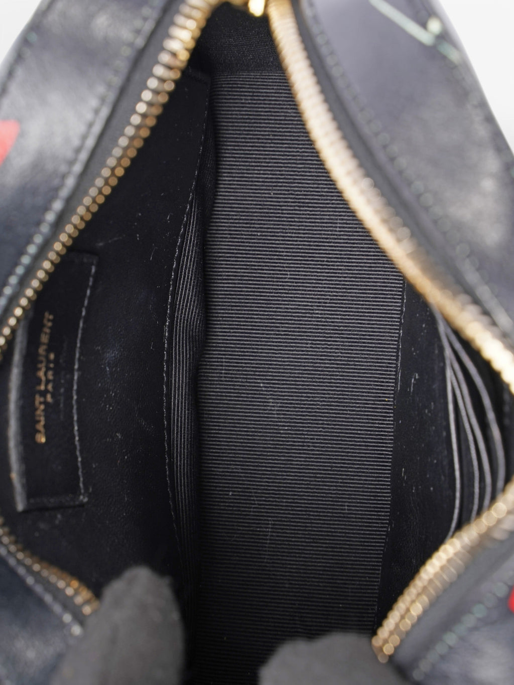 Saint Laurent Shoulder Bag Black / White / Red Leather