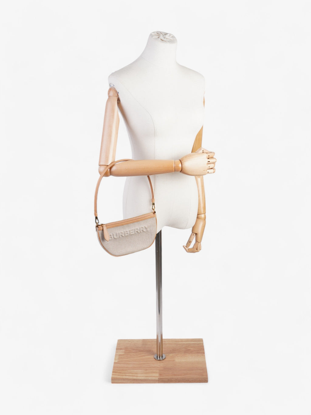 Burberry Olympia Logo Shoulder Bag Beige Cotton