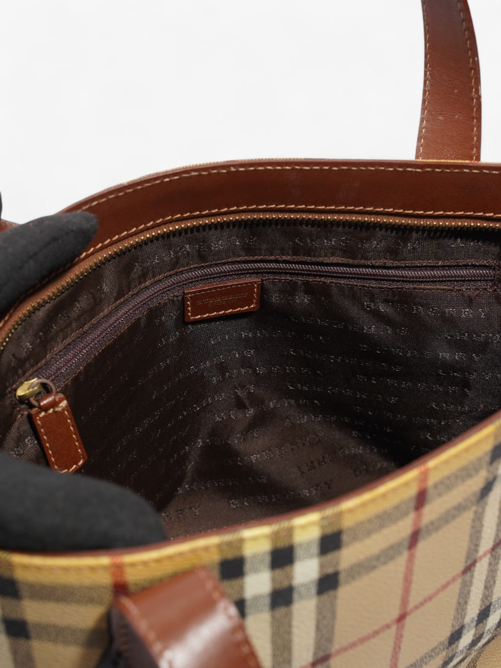 Burberry Logo Tote Bag Check Coated Canvas